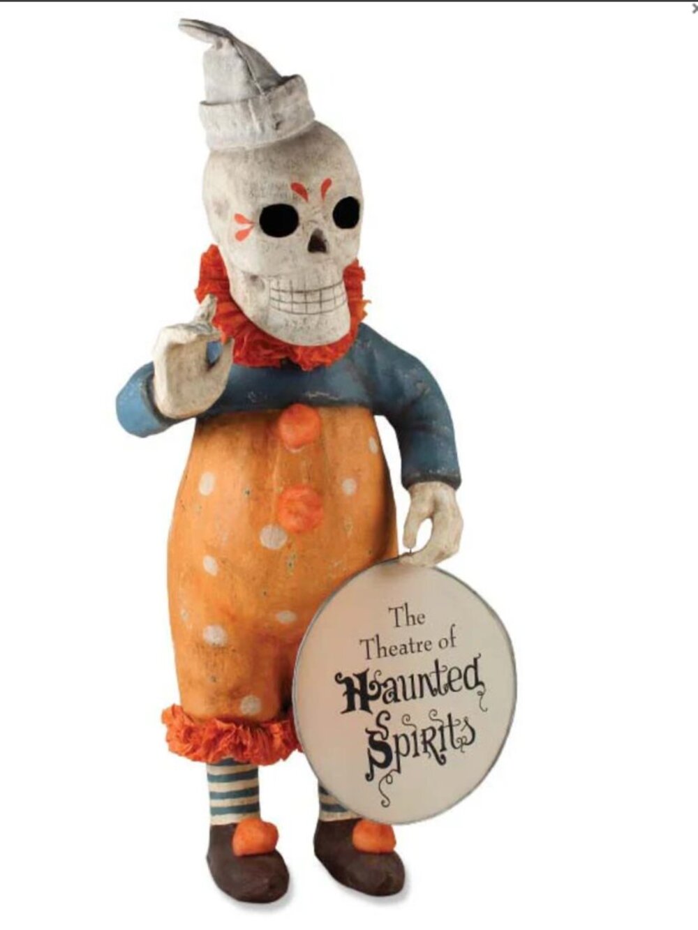 NEW 25” BETHANY LOWE HALLOWEEN LARGE CALENDAR CLOWN SKELETON PAPER MACHE FIGURE